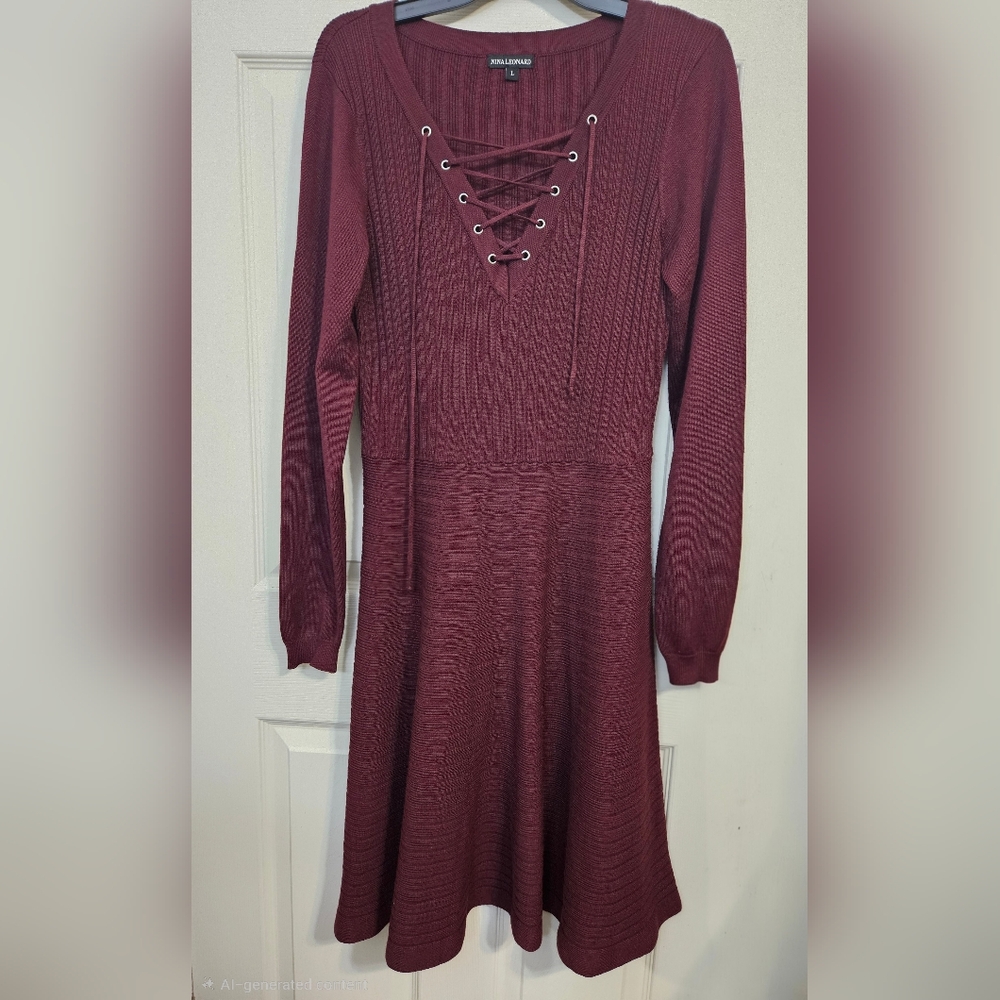 Charlotte Russe Burgundy Lace-Up Long Sleeve Dress